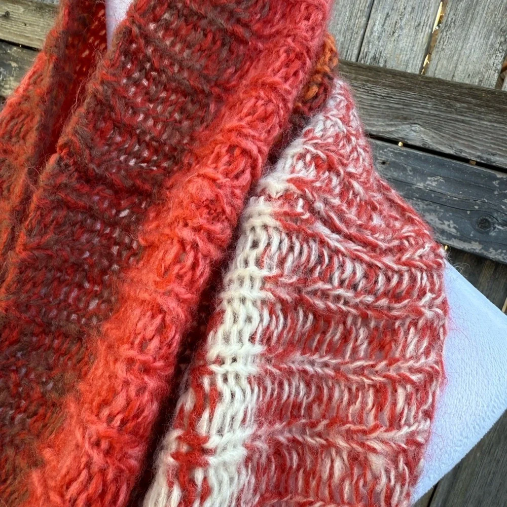 Wooden Ships Orange Rust Cream Brown Knit Infinity Scarf